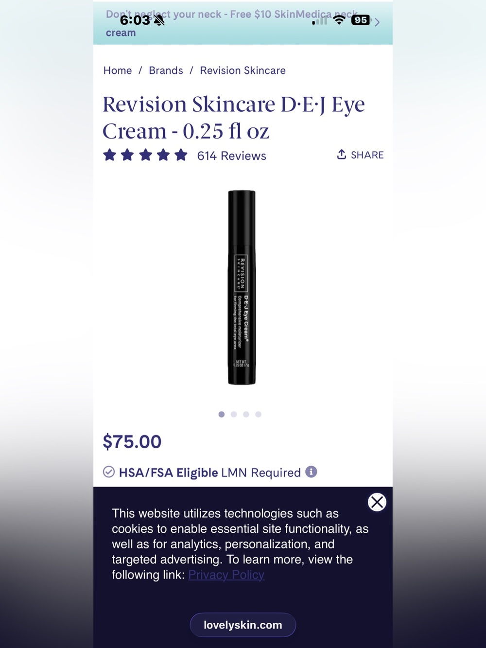 Revision D•E•J Eye Cream NEW Unopened